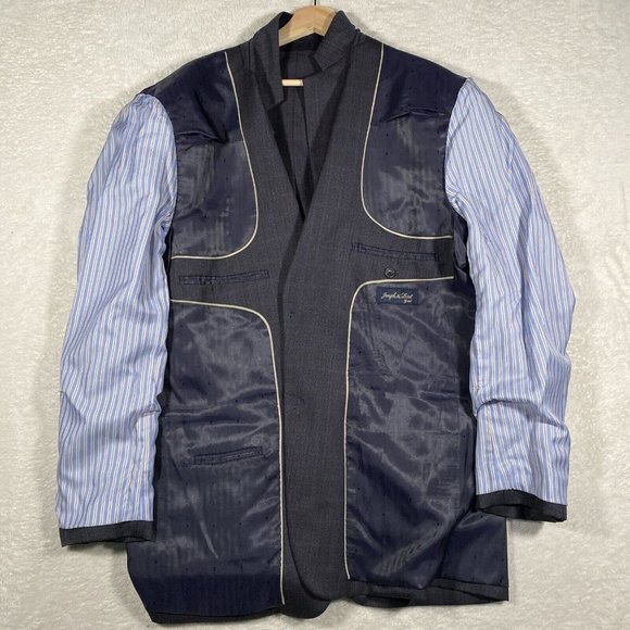Joseph & Feiss‎ Gold Mens 44L Grey Herringbone Plaid Windowpane Blazer Wool EUC - Picture 8 of 11